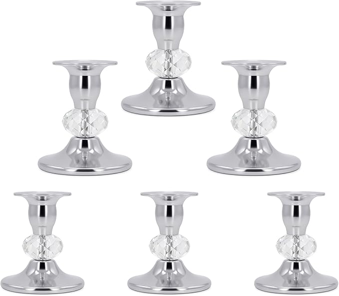 Candlestick Holders Taper Candle Holders, Candle Stick Candle Holder for Table Centerpiece, Wedding Reception, Festive Christmas Mantel Decoration or Home Decor (Silver, 3 Sets(6 Pcs))