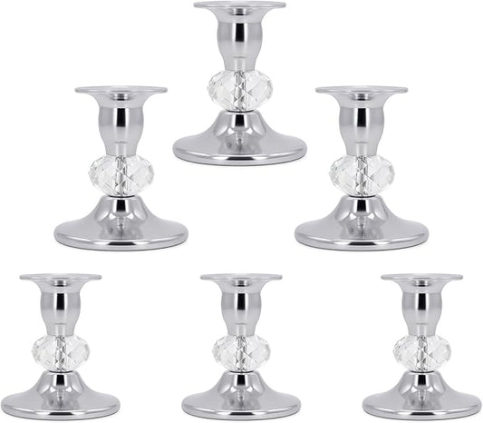 Candlestick Holders Taper Candle Holders, Candle Stick Candle Holder for Table Centerpiece, Wedding Reception, Festive Christmas Mantel Decoration or Home Decor (Silver, 3 Sets(6 Pcs))