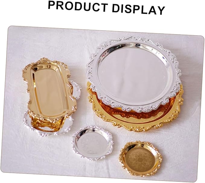 2 Pcs Stainless Steel Food Serving Trays Fruit Storage Plates for Snacks and Desserts Silver and Gold Pastry Platters for Family Restaurant Hotel Use