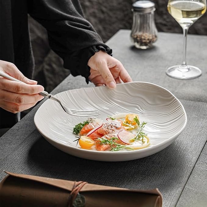 Kitchen Plates 7-inch Ceramic Plate Home Kitchen Appetizer Breakfast Tableware Dish Deep Restaurant Cafe Pasta Restaurant Plates(7 in)