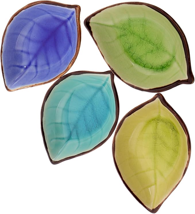 OUNONA 4pcs Leaf Shape Ceramic Plates Snack Plate Condiment Bowls Small Sauce Bowls Decorative Serving Dishes