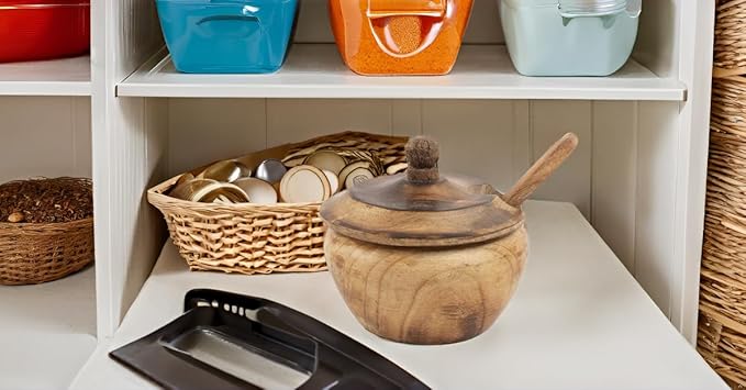 Decorative Rustic Wooden Sugar Bowl & Spoon With Lid Wide Mouth Candy Treat Jar Spice Jar Holder Condiment Nuts Serving Bowl Pot Salt Spice Herb Loose Leaf Tea Storage Container Novelty Home & Kitchen