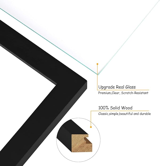 5x7 Double Horizontal Hinged Wood Picture Frame Folding Photo Frame with Real Glass Front in Black for Tabletop, Display 4x6 with Mat or 5x7 without Mat P-HEI-2H57