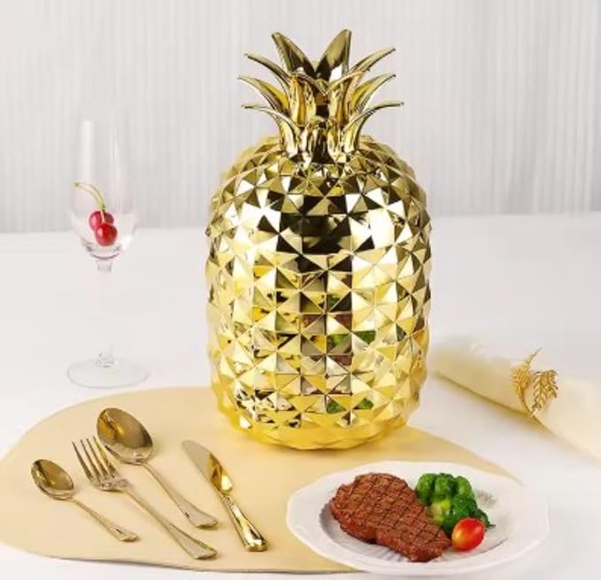 24 pcs Pineapple Egg Shape Cutlery Sets | Gold Sliver Stainless Steel Flatware Set 6 Dinner Spoons, 6 Dinner Forks, 6 Tea Spoons, 6 Butter Knives