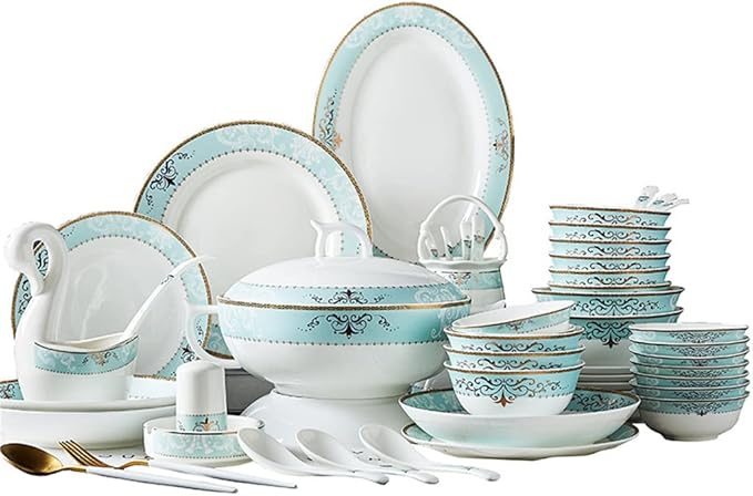 European Dining Plates Tableware Bowls Plates Ceramic Tableware Set Tableware 60 Pieces