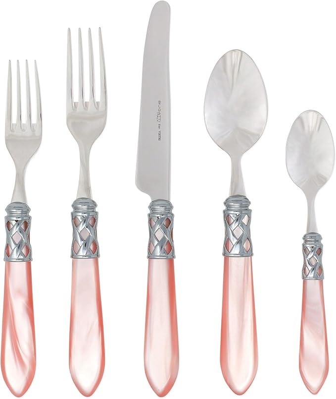 Vietri Aladdin Collection Italian Flatware 18/10 Stainless Steel Brilliant Finish Place Settings (Light Pink)