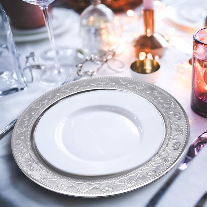 13-Inch Stainless Steel Charger Plates, 6Pcs Silver Dinner Plate Chargers Round Server Ware