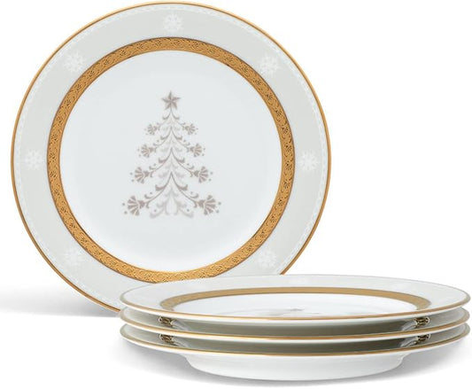 Noritake Charlotta Gold Set of 4 Holiday Tree Appetizer Plates, 6-1/4"