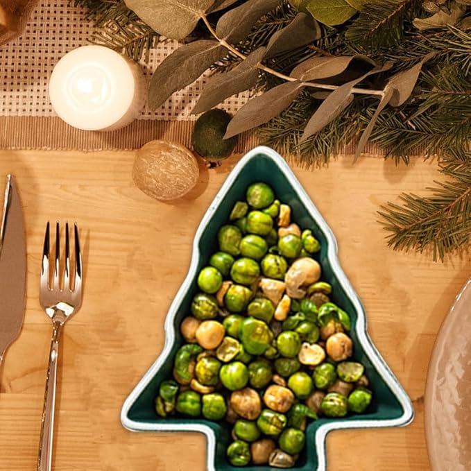 Hemoton Small Christmas Tree Candy Dish, Green Ceramic Xmas Serving Bowl for Snacks Nuts Dips, Mini Holiday Appetizer Plates, Decorative Trinket Tray for Party Hosting