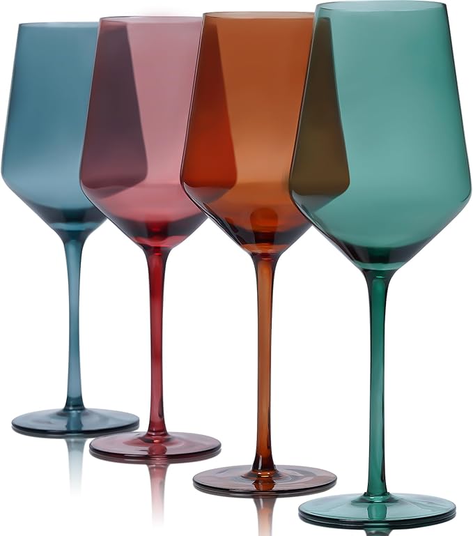 Colored Wine Glasses Set of 4-15oz Wine Glass, Hand Blown Crystal Red Wine or White Wine Glass, Gifts for Women, Men, Wedding, Anniversary, Christmas, Birthday, Gift Packaging