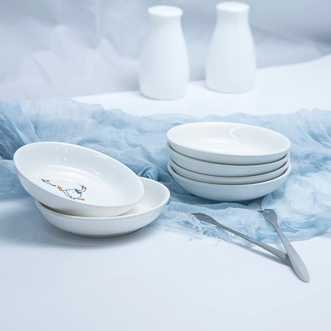 SOCOSY Cute Cartoon Animal Seasoning Dishes Sauce Dishes Sushi Dipping Bowls Appetizer Plates Little Cat Feeding Plates, Serving Dish for Home Kitchen Restaurant-Goose-3.5 Inch