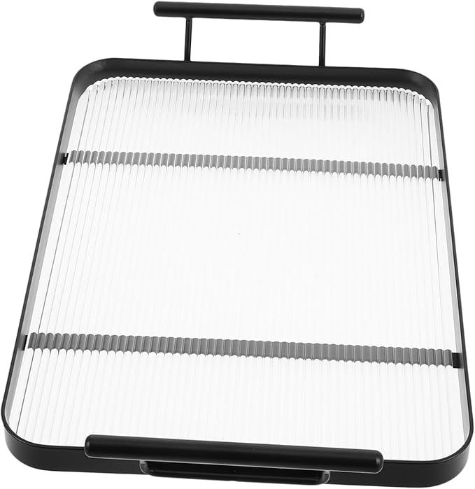 Cabilock Rectangular Serving Tray Acrylic Tea Drink Plate Handles Kitchen Table Decor Elegant Stripe Pattern Home Restaurant Use