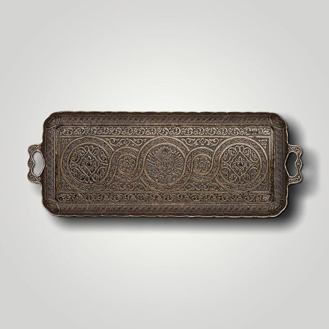 Alisveristime Turkish Ottoman Coffee Tea Beverage Serving Rectangle Tray (Small Tray) (13 INC*5.5 INC) (Autentic)