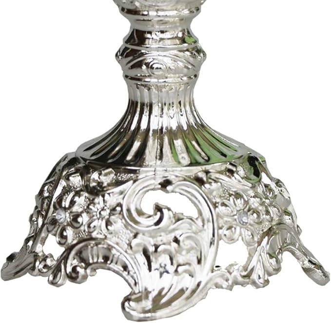 Silver Taper Candle Holders with Deluxe Engraved Design, Set of 2 Premium Metal Silver Candlestick Holders