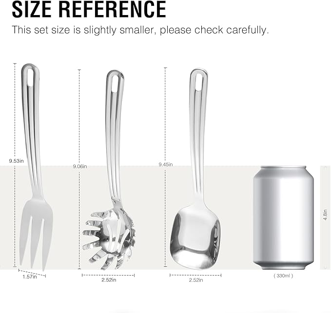 Serving Utensils Set 3PCS, 9" Stainless Steel Heavy Duty Kitchen Utensils Set for Serving with Serving Spoons, Serving Fork, Pasta Fork For Buffet, Wedding, Party