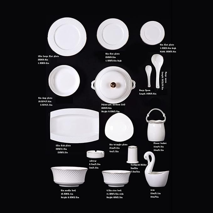 Dinnerware Set Dinner Party Tableware Service Set Ceramic Tableware Set, White Porcelain 60-piece Set, Personalized Kitchen Plate And Bowl Set, FPYY2024040817