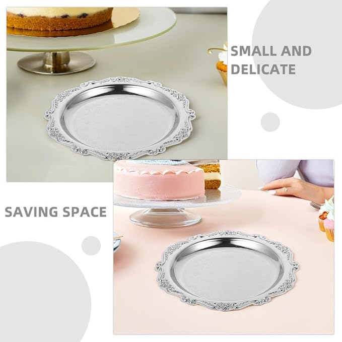 Vintage Decorative Serving Tray - Small Metal Jewelry Dish - 9. 84-inch Metal Jewelry Display Tray - Ornate Snack Appetizer Platter - Round Party Food Display Plate - Vanity Tabletop