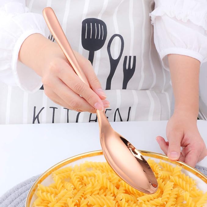 Buffet Serving Spoons, Stainless Steel 10 Inch Rose Gold Plated Server Set of 2, Large Salad Serverware Utensils, Dishwasher Safe