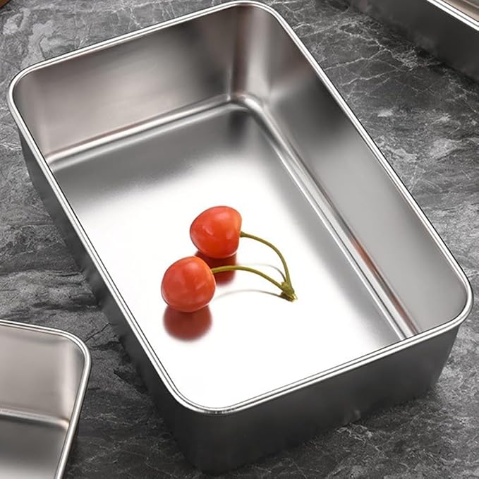 Professional Stainless Steel Food Service Tray Rectangle Dining Platter With High Rim Kitchen Buffet Serving Dish Metal Storage Container Dishwasher Safe Silver(30 * 25 * 5.5)