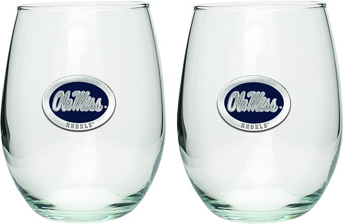 Heritage Pewter Ole Miss Rebels Stemless Glass Goblets – Set of 2 | 15 OZ Goblet Wine Glasses | Expertly Crafted Pewter Glass