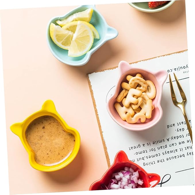 Cabilock 6pcs Mini Ceramic Seasoning Dishes Set Multifunctional Food Sauce Plates Kitchen Condiment Bowls for Dipping and Serving Appetizers Random Color
