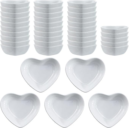 SOCOSY Heart-shaped Multipurpose Ceramic Sauce Dish Seasoning Dishes Sushi Dipping Bowl Appetizer Plates Serving Dish Saucers Bowl(40 PCS)