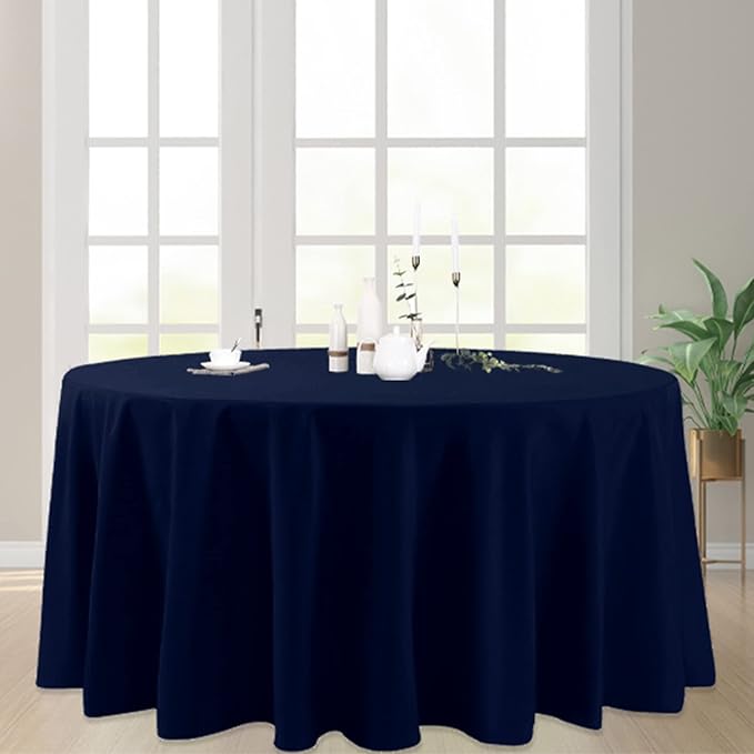 6 Pack Navy Blue Round Tablecloths 120 Inches Table Cloth Stain and Wrinkle Resistant Washable Polyester Table Cover Fabric for Party, Wedding,Dining,and Banquet Decoration