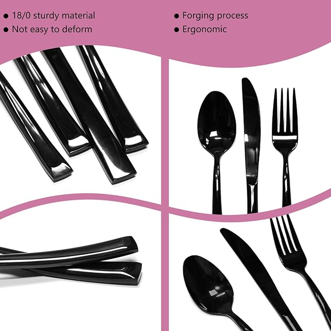20-Piece Black Silverware Set, Stainless Steel Cutlery Set, Handle Flatware Set, Modern Mirror| Dishwasher Safe| Service for 4