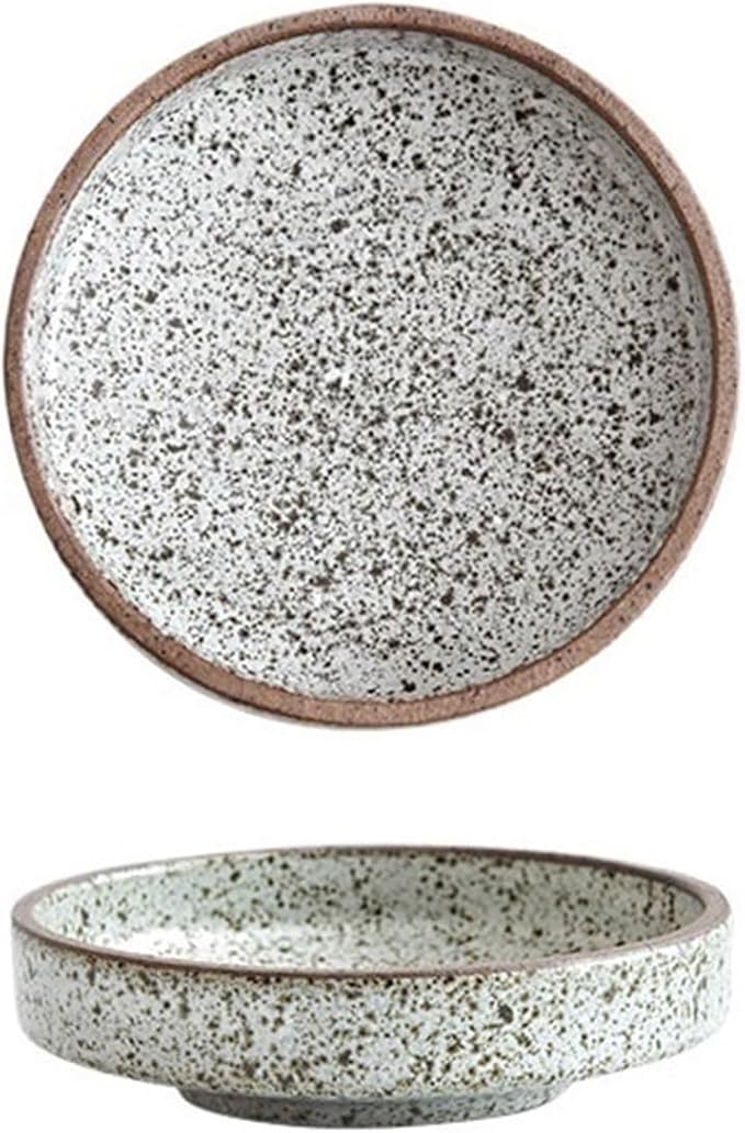 Sauce Dish Creative Rough Pottery Tableware Restaurant Snack Plate Household Snack Plate Simple Round Appetizer Plate Snack Plate(White)