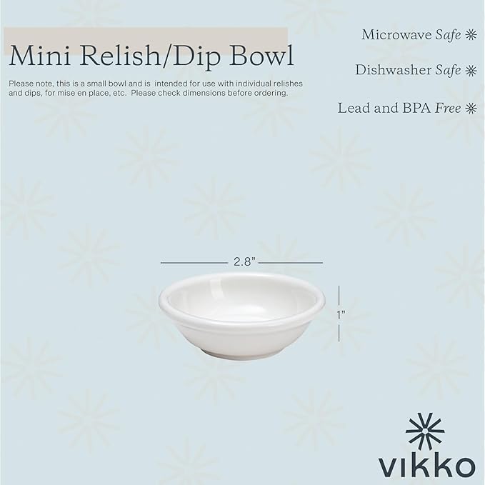Vikko Mini White Bowls, Set of 6 Porcelain Dipping Sauce Cups, Pinch Bowls for Cooking Prep, Stackable Round Spice Bowls, Mini Bowl