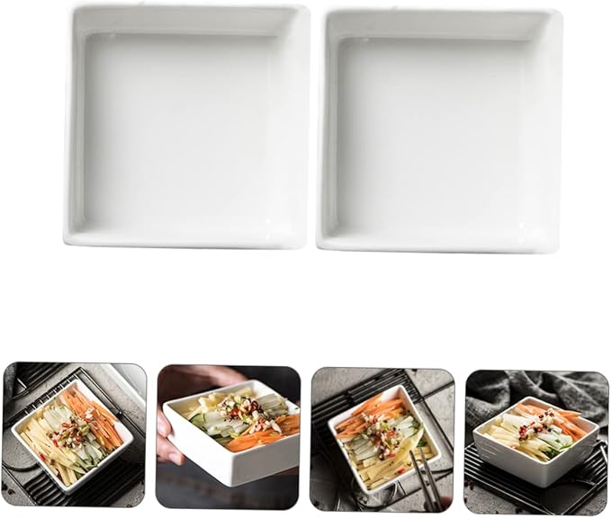 2pcs Ceramic Bowl Mini Square Dishes for Serving Banchan Seasoning Sauce Appetizer Dipping