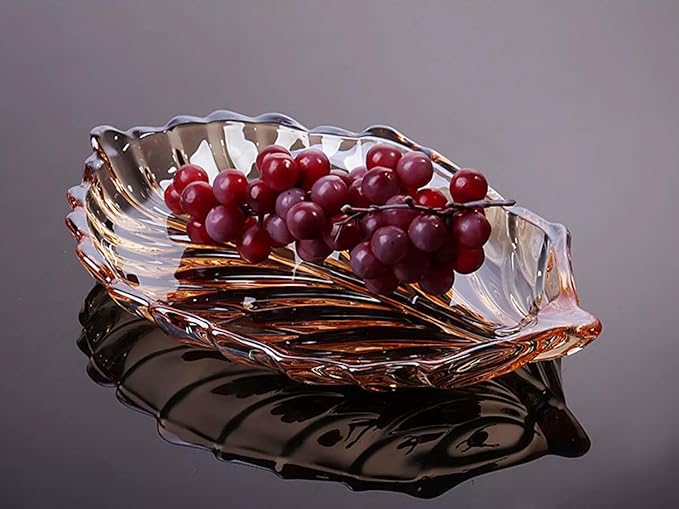 MAGCOLOR Creative Gold Hand painted Crystal Glass Leaf-shaped Decorative Bowl -12.2 inch Diameter Fruit Display & Kitchen Table Centerpiece. (Gold)