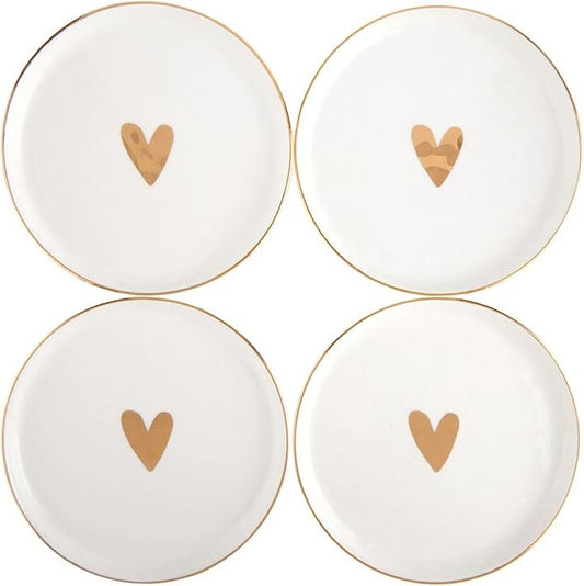 Santa Barbara Design Studio 4-Piece Appetizer Plates Set White Ceramic Dessert Plates, 5.25" Diameter, Gold Foil Heart