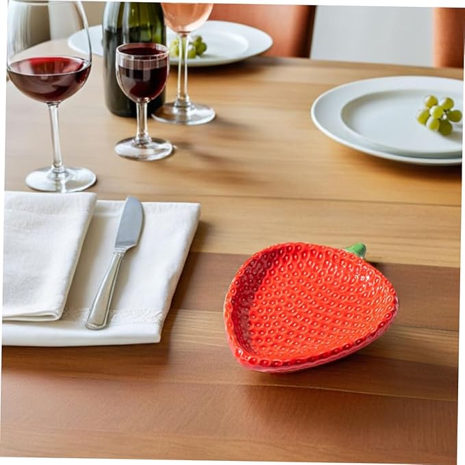 Cabilock Strawberry Shaped Ceramic Snack Plate Charming Porcelain Appetizer Dish for Sushi Pastries and Desserts Decorative Dessert Tray for Home Gatherings and Outdoor Picnics