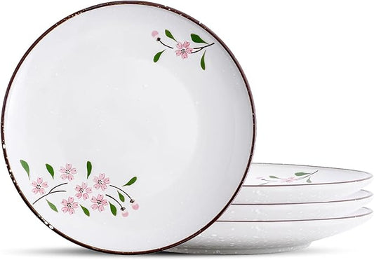Ceramic Appetizer/Dinner Plates, 8 Inch Round Serving Plates (4, Pink Sakura)