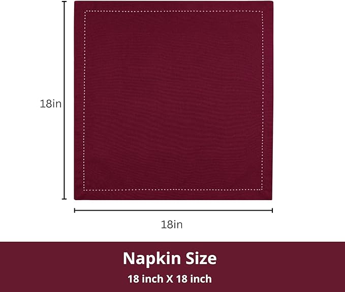 PurpleEssences Set of 6 Hemstitch Cloth Dinner Napkins 100% Cotton - Soft Durable Washable - Ideal for Wedding Spring Easter Summer - Perfect Everyday Use Table Linen 18x18 - Burgundy