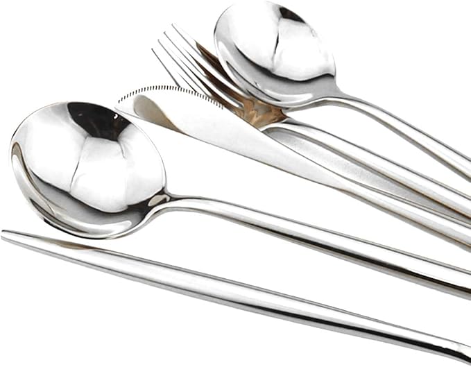 Gugrida Portable Silverware Set - 5-Piece Flatware Cutlery Set - 18/10 Stainless Steel - Mirror Polishing Silver - Travel Elegant Modern Utensils - Service for 1 Include Steak Knife Dinner Fork Spoon