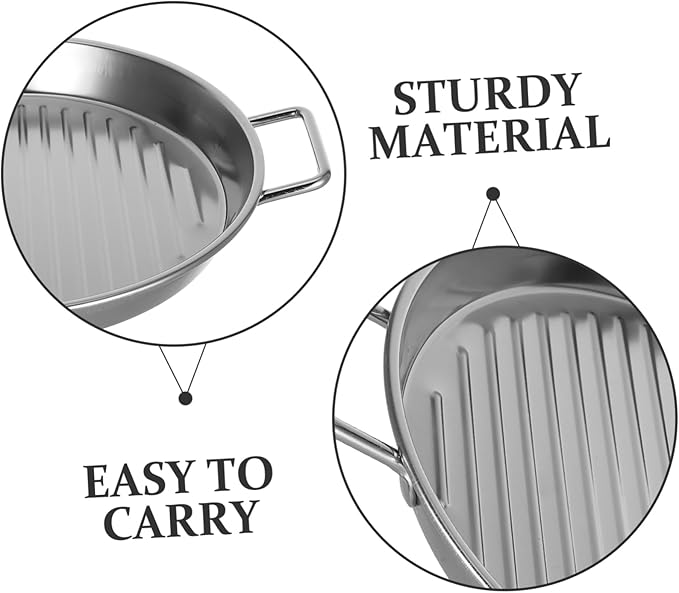 Stainless Steel Round Steak Plate Seafood Serving Tray Elegant Double Ears Design for Family Meals and Outdoor Bbqs and Stylish Silver Finish