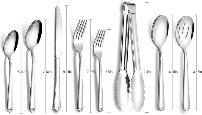 Silverware Set for 4, Prendcyx 23 Piece Stainless Steel Flatware Utensils Cutlery Set Including Knife Fork Spoon and Metal Serving Utensils, Dishwasher Safe, Mirror Polish