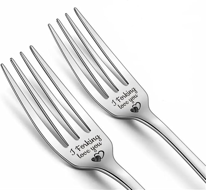 Engraved Ice Cream Spoon Gifts for Couple on Anniversary, 2 Pcs Personalized Coffee Spoon Stainless Steel, Couple Gifts for Him and Her on Valentines Day (Forks, i Forking Love You)