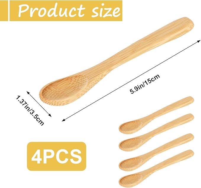 4 Pcs Small Wooden Spoons,6 Inch Mini Handmade Bulk Nature Tiny Spoons Little Wooden Teaspoons for Jars Sugar Coffee Creamer Honey Spices Salt Kitchen Supplies