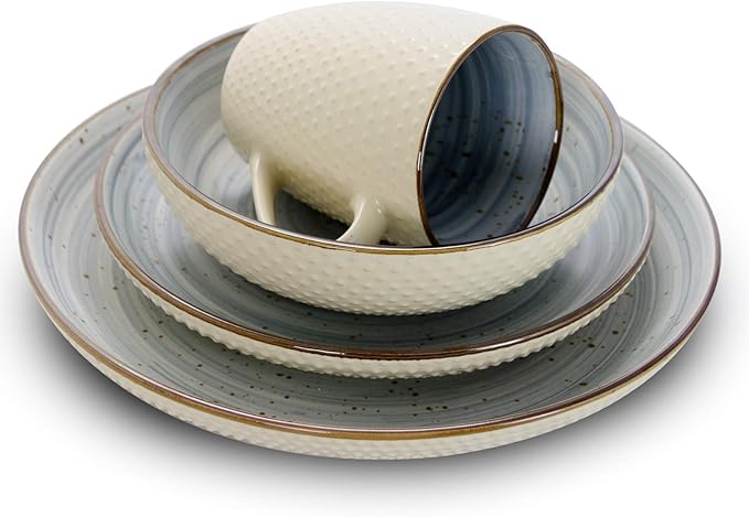 Elama Luxurious Mellow 16Piece Dinnerware Set in Powder Blue with Complete Setting for 4