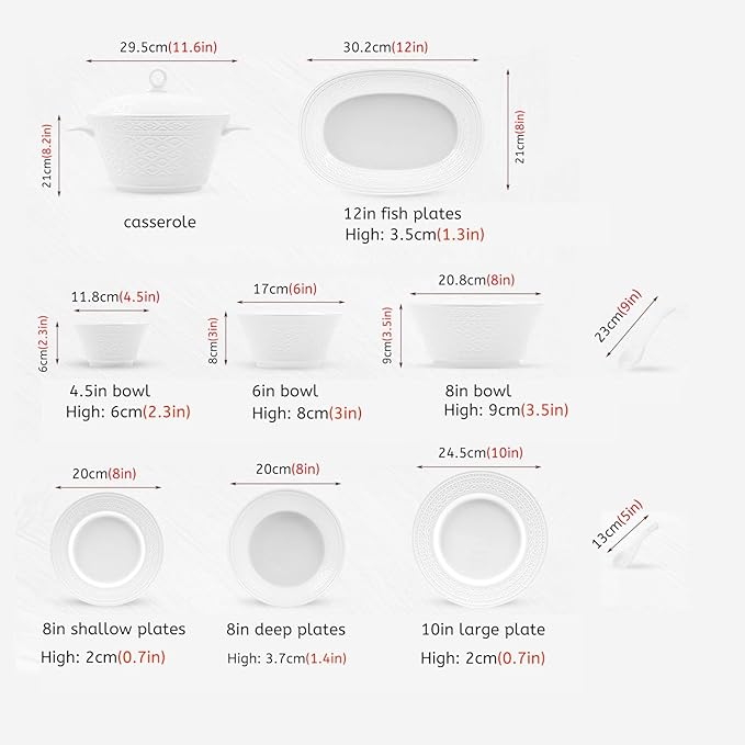 White Dinnerware Sets for 8 Dinner Plates 24 31 38 46 62pcs Plates And Bowls Sets Simple Style Dishware Sets Kitchen Dishes Set Dinner Set for Family Gatherings Dishwasher&Microwave Safe(38pcs)