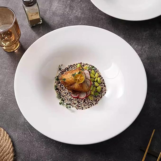 SONGCHAO Party Supplies Simple Tall Soup Plate Hotel Club Cooking Plate Tableware Chinese Dinner Plate Ceramic Deep Soup Plate Party Plates (Size : Large)