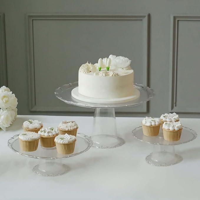 Efavormart Set of 3 | Clear Plastic Stackable Cupcake Pedestal Display Stands, Dessert Cake Display Holders - 9", 11", 15"