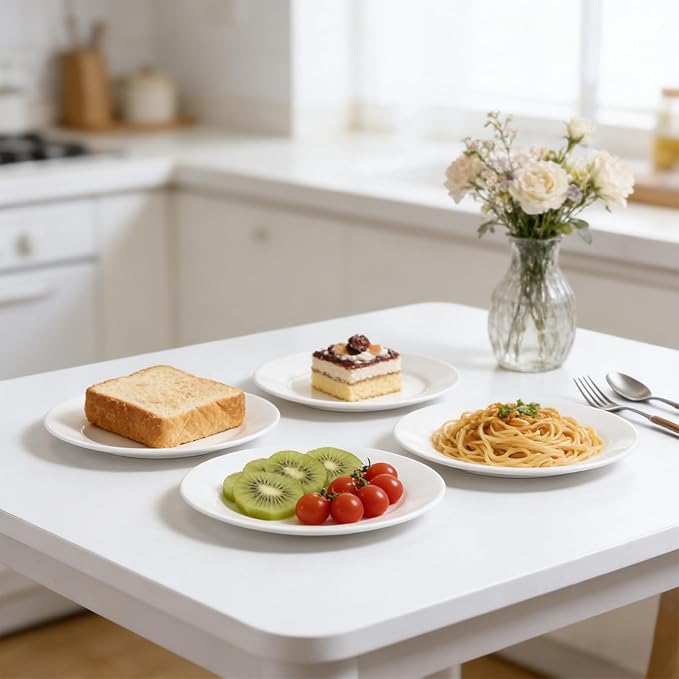 12 Pieces 8 Inch Round Porcelain Plates Set, Round Ceramic Salad Dessert Dinner Plates, Lead-Free, Microwave, Dishwasher, Oven & Freezer Safe