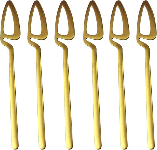 6 pieces Golden Dinnerware Set 304 Stainless Steel Cutlery Matte Knives Flatware Set Dinner Silverware Set (6pcs Gold Knfie)
