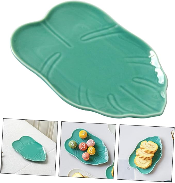 LIFKOME Ceramic Leaf-shaped Appetizer Plate for Desserts Fruits and Snacks Elegant Food Serving Dish for Parties Home Use and Catering Blue