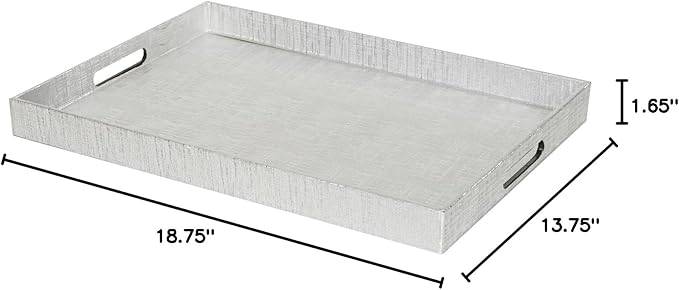 Home Basics Elegant Serving Tray with Handles (Silver), 13.75" x 18.75" x 1.65"