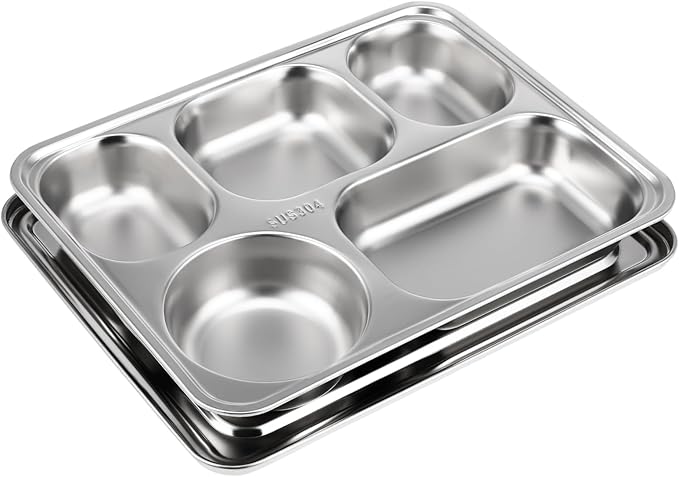 VALICLUD 1Set Stainless Steel Divided Plate Compartment Food Serving Tray for Home Restaurant Material Design for Lunch Snacks